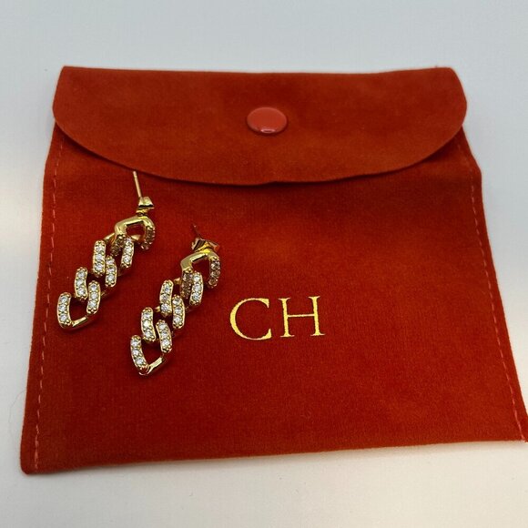 Crystal Haze 18K Gold Plated Pave Chain Post Earrings Luxury Glam New - Picture 2 of 2